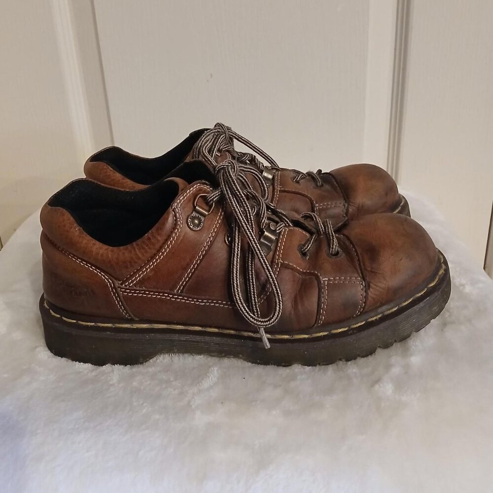 Vintage Y2K Chunky Distressed Brown Leather Docs Dr. Martens Oxford Boots Sz 10